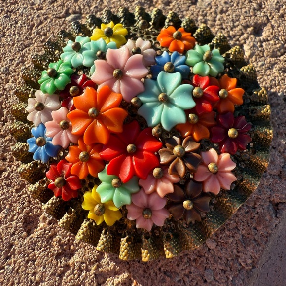 Miriam Haskell Jewelry - Vintage Miriam Haskell Multicolor Floral Cluster Brooch – Signed Filigree Dome